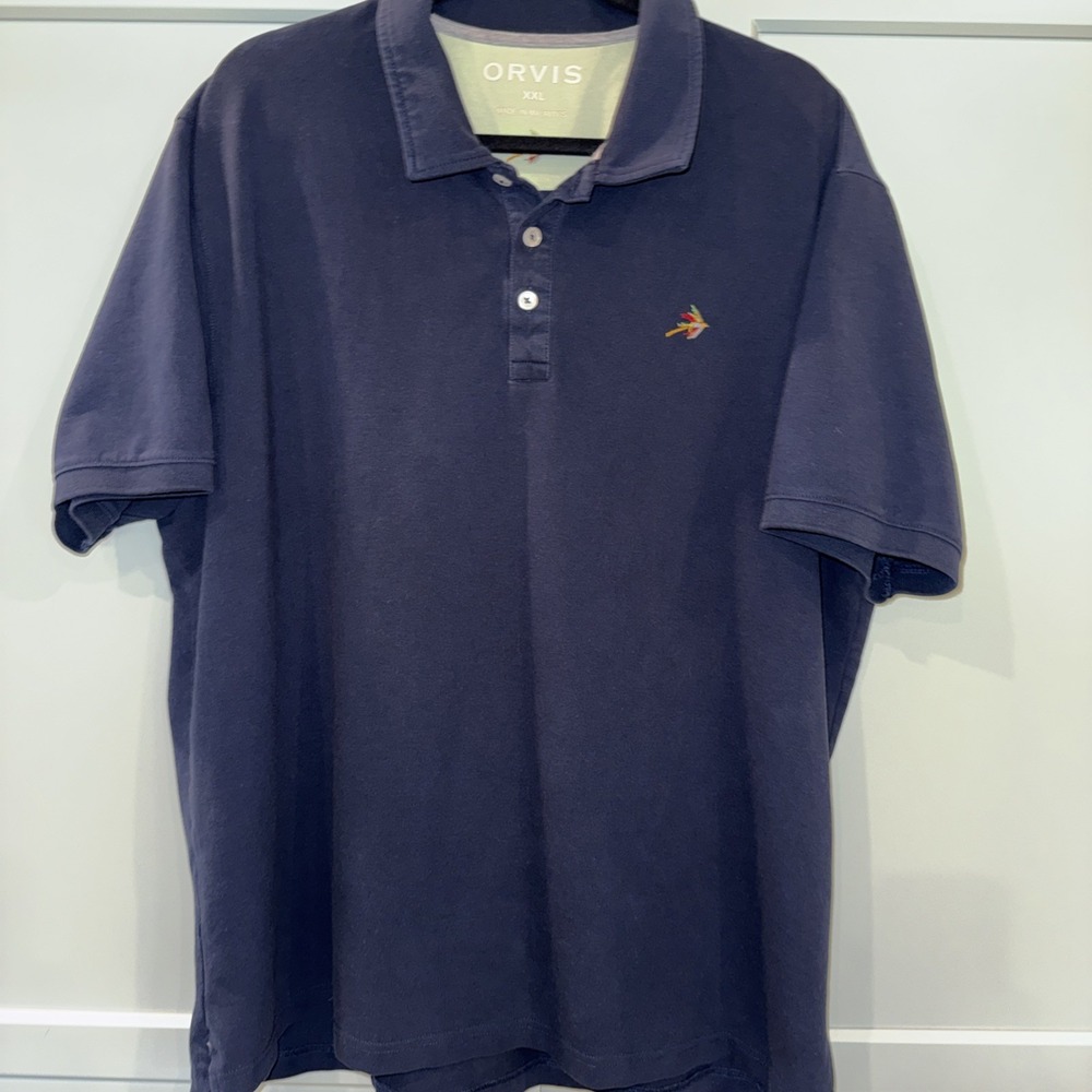Orvis Fly Fishing Navy Heavy Cotton Outdoors Polo Shirt Men's XXL Stretch